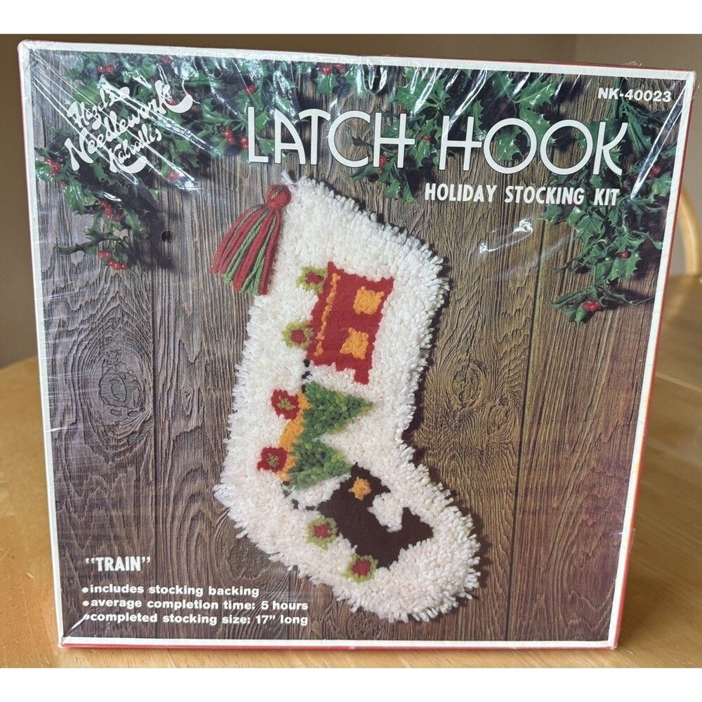 Vintage Christmas Latch Hook Santa Claus Stocking Craft Kit 17” New Sealed